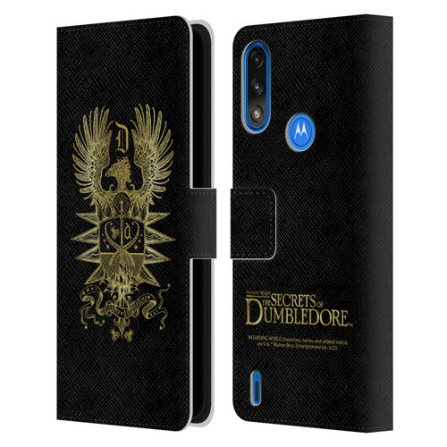 Fantastic Beasts: Secrets of Dumbledore Graphics Dumbledore's Crest Leather Book Wallet Case Cover For Motorola Moto E7 Power / Moto E7i Power