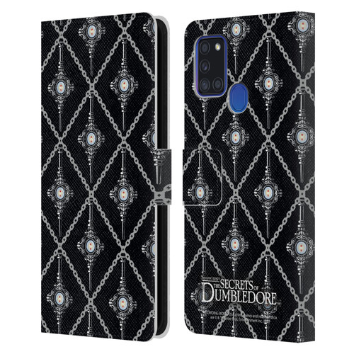 Fantastic Beasts: Secrets of Dumbledore Graphics Blood Troth Pattern Leather Book Wallet Case Cover For Samsung Galaxy A21s (2020)