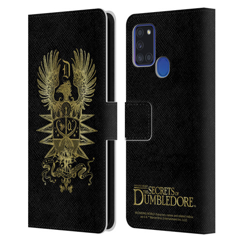 Fantastic Beasts: Secrets of Dumbledore Graphics Dumbledore's Crest Leather Book Wallet Case Cover For Samsung Galaxy A21s (2020)