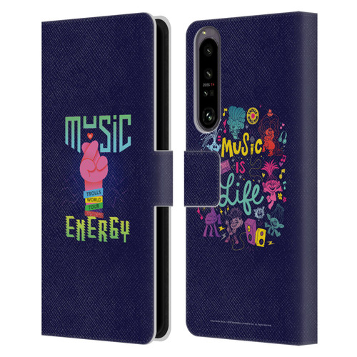 Trolls World Tour Key Art Music Is Energy Leather Book Wallet Case Cover For Sony Xperia 1 IV