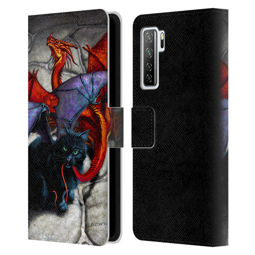 Stanley Morrison Art Bat Winged Black Cat & Dragon Leather Book Wallet Case Cover For Huawei Nova 7 SE/P40 Lite 5G