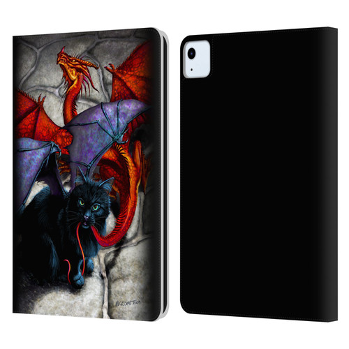 Stanley Morrison Art Bat Winged Black Cat & Dragon Leather Book Wallet Case Cover For Apple iPad Air 2020 / 2022
