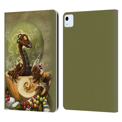 Stanley Morrison Art Brown Coffee Dragon Dragonfly Leather Book Wallet Case Cover For Apple iPad Air 2020 / 2022