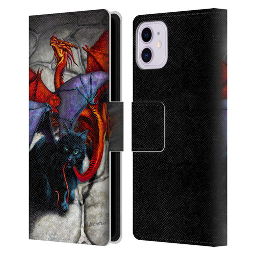 Stanley Morrison Art Bat Winged Black Cat & Dragon Leather Book Wallet Case Cover For Apple iPhone 11