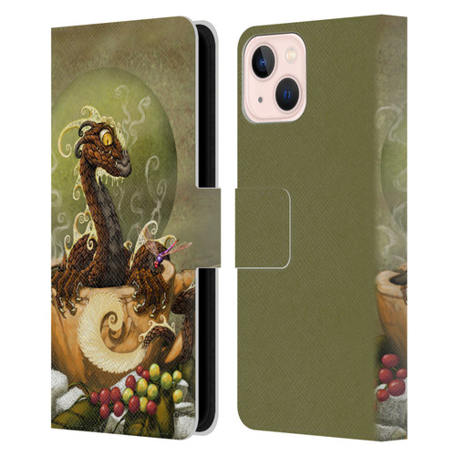 Stanley Morrison Art Brown Coffee Dragon Dragonfly Leather Book Wallet Case Cover For Apple iPhone 13