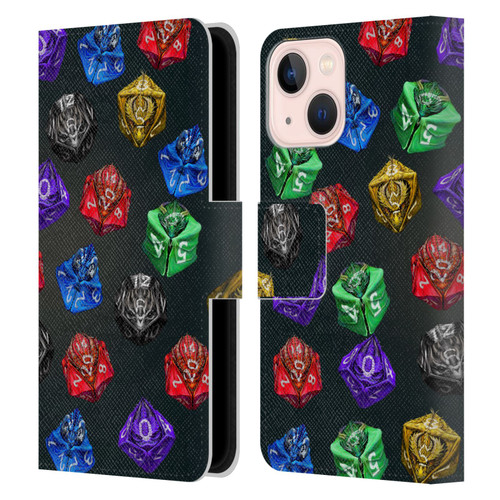 Stanley Morrison Art Six Dragons Gaming Dice Set Leather Book Wallet Case Cover For Apple iPhone 13 Mini