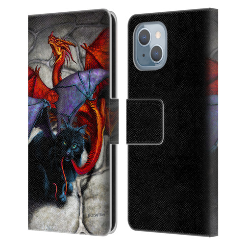 Stanley Morrison Art Bat Winged Black Cat & Dragon Leather Book Wallet Case Cover For Apple iPhone 14