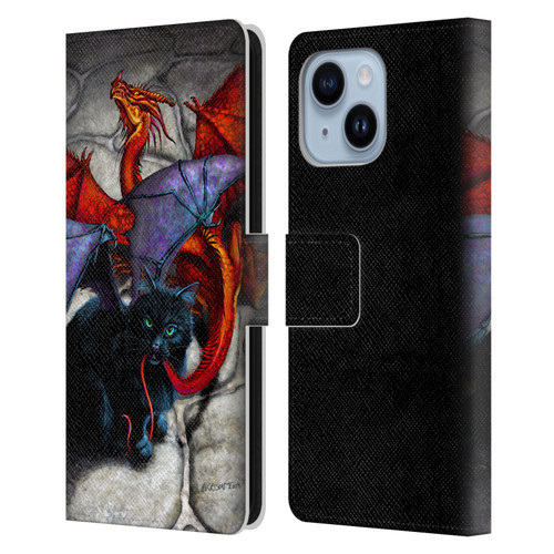 Stanley Morrison Art Bat Winged Black Cat & Dragon Leather Book Wallet Case Cover For Apple iPhone 14 Plus