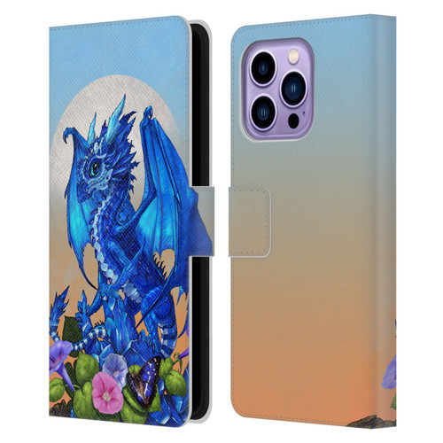 Stanley Morrison Art Blue Sapphire Dragon & Flowers Leather Book Wallet Case Cover For Apple iPhone 14 Pro Max