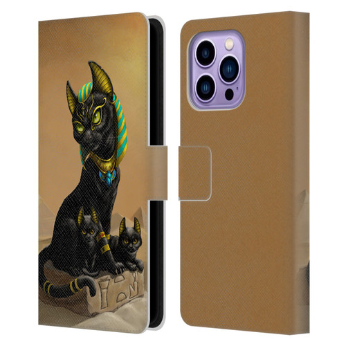 Stanley Morrison Art Egyptian Bastet Cat & Kittens Leather Book Wallet Case Cover For Apple iPhone 14 Pro Max