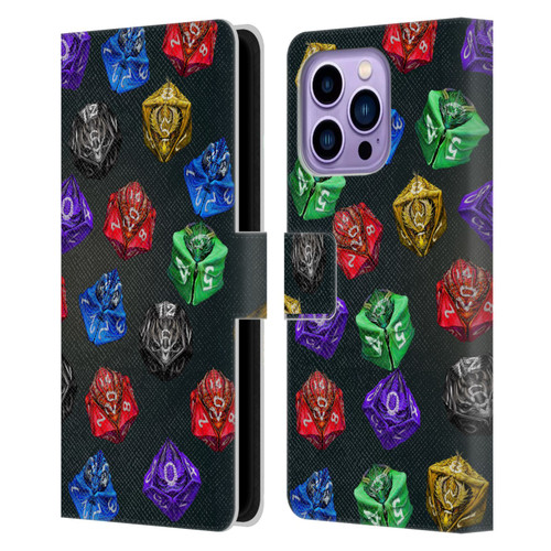 Stanley Morrison Art Six Dragons Gaming Dice Set Leather Book Wallet Case Cover For Apple iPhone 14 Pro Max