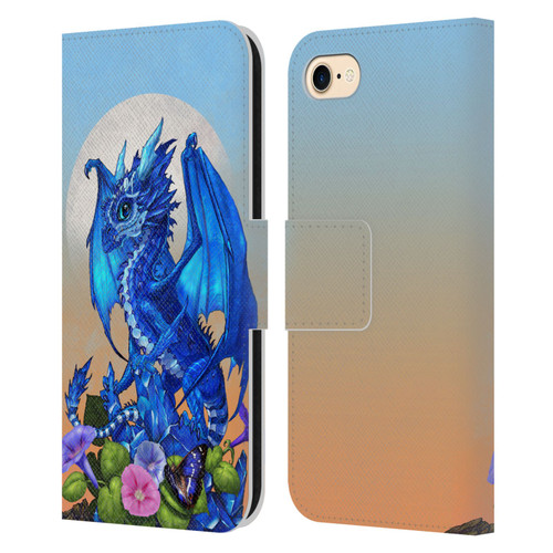 Stanley Morrison Art Blue Sapphire Dragon & Flowers Leather Book Wallet Case Cover For Apple iPhone 7 / 8 / SE 2020 & 2022