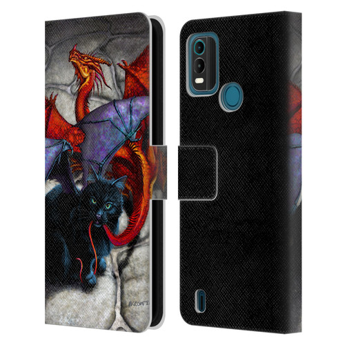 Stanley Morrison Art Bat Winged Black Cat & Dragon Leather Book Wallet Case Cover For Nokia G11 Plus