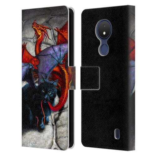 Stanley Morrison Art Bat Winged Black Cat & Dragon Leather Book Wallet Case Cover For Nokia C21