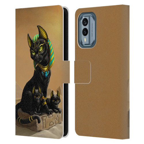 Stanley Morrison Art Egyptian Bastet Cat & Kittens Leather Book Wallet Case Cover For Nokia X30