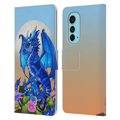 Stanley Morrison Art Blue Sapphire Dragon & Flowers Leather Book Wallet Case Cover For Motorola Edge (2022)
