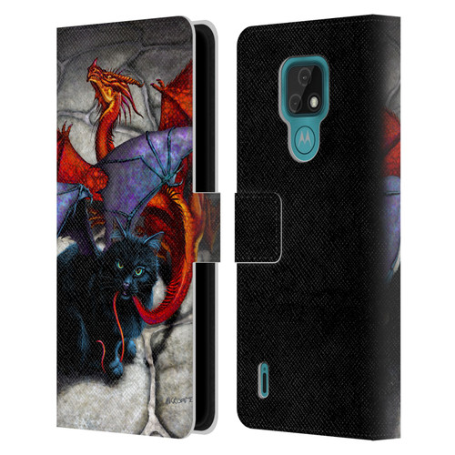 Stanley Morrison Art Bat Winged Black Cat & Dragon Leather Book Wallet Case Cover For Motorola Moto E7