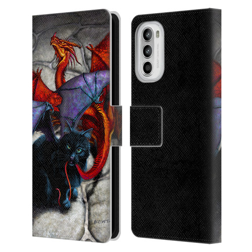 Stanley Morrison Art Bat Winged Black Cat & Dragon Leather Book Wallet Case Cover For Motorola Moto G52