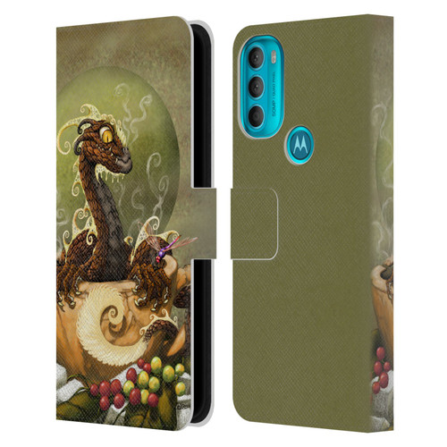 Stanley Morrison Art Brown Coffee Dragon Dragonfly Leather Book Wallet Case Cover For Motorola Moto G71 5G