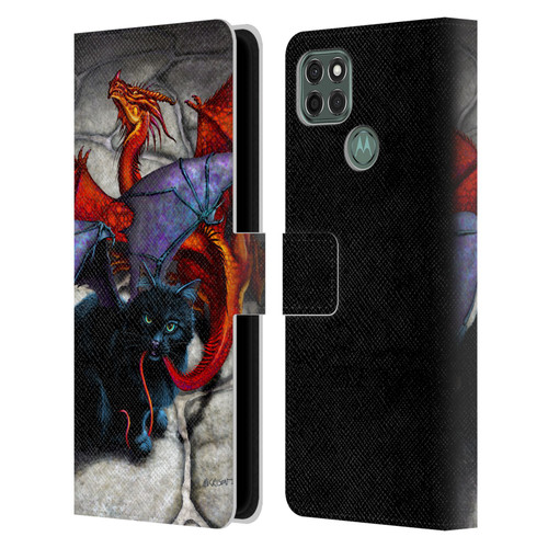 Stanley Morrison Art Bat Winged Black Cat & Dragon Leather Book Wallet Case Cover For Motorola Moto G9 Power