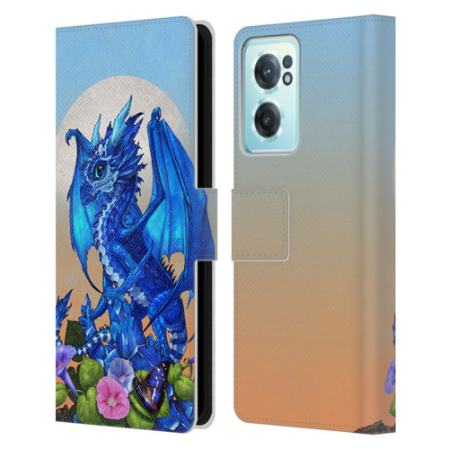 Stanley Morrison Art Blue Sapphire Dragon & Flowers Leather Book Wallet Case Cover For OnePlus Nord CE 2 5G