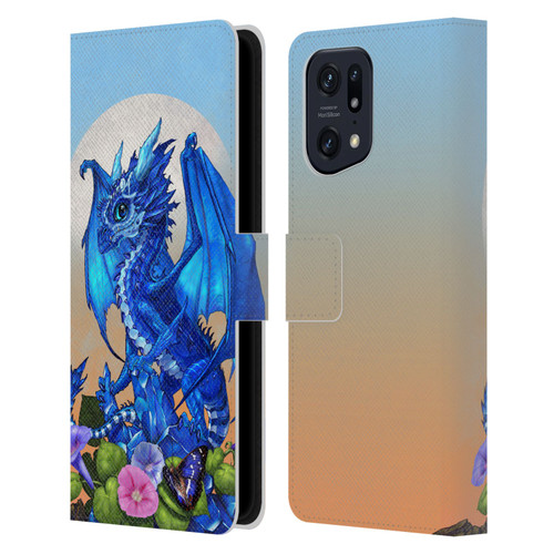 Stanley Morrison Art Blue Sapphire Dragon & Flowers Leather Book Wallet Case Cover For OPPO Find X5