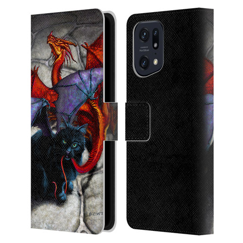 Stanley Morrison Art Bat Winged Black Cat & Dragon Leather Book Wallet Case Cover For OPPO Find X5
