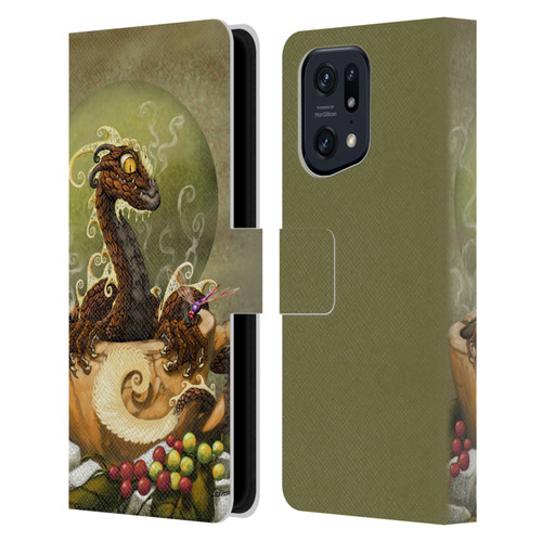 Stanley Morrison Art Brown Coffee Dragon Dragonfly Leather Book Wallet Case Cover For OPPO Find X5 Pro
