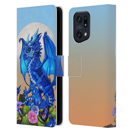 Stanley Morrison Art Blue Sapphire Dragon & Flowers Leather Book Wallet Case Cover For OPPO Find X5 Pro