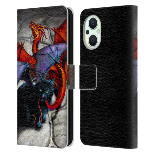 Stanley Morrison Art Bat Winged Black Cat & Dragon Leather Book Wallet Case Cover For OPPO Reno8 Lite