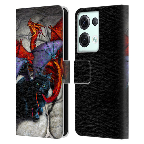 Stanley Morrison Art Bat Winged Black Cat & Dragon Leather Book Wallet Case Cover For OPPO Reno8 Pro