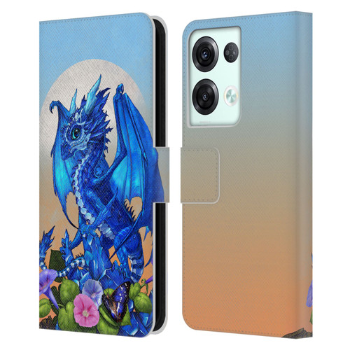 Stanley Morrison Art Blue Sapphire Dragon & Flowers Leather Book Wallet Case Cover For OPPO Reno8 Pro