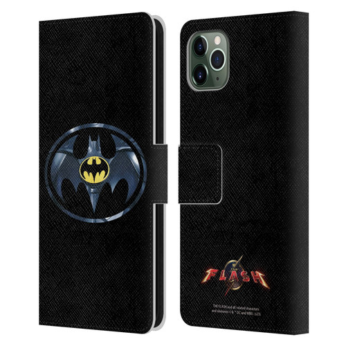 The Flash 2023 Graphics Black Batman Logo Leather Book Wallet Case Cover For Apple iPhone 11 Pro Max