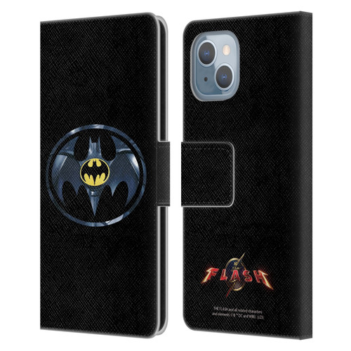 The Flash 2023 Graphics Black Batman Logo Leather Book Wallet Case Cover For Apple iPhone 14