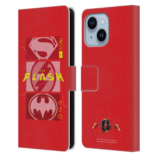 The Flash 2023 Graphics Superhero Logos Leather Book Wallet Case Cover For Apple iPhone 14 Plus