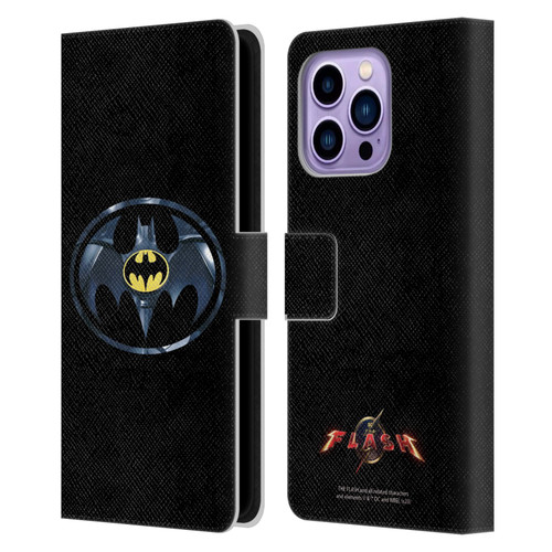 The Flash 2023 Graphics Black Batman Logo Leather Book Wallet Case Cover For Apple iPhone 14 Pro Max