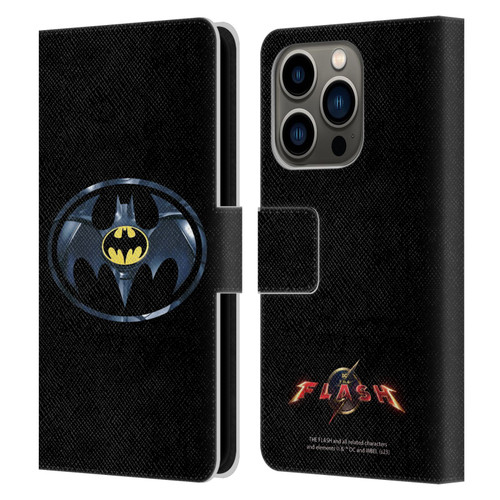 The Flash 2023 Graphics Black Batman Logo Leather Book Wallet Case Cover For Apple iPhone 14 Pro