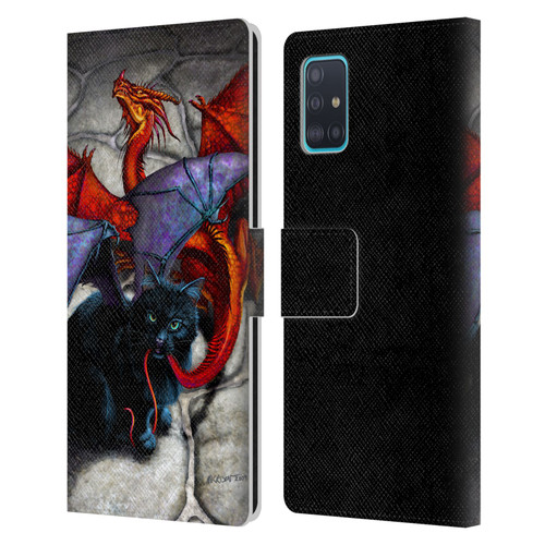 Stanley Morrison Art Bat Winged Black Cat & Dragon Leather Book Wallet Case Cover For Samsung Galaxy A51 (2019)