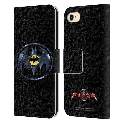 The Flash 2023 Graphics Black Batman Logo Leather Book Wallet Case Cover For Apple iPhone 7 / 8 / SE 2020 & 2022