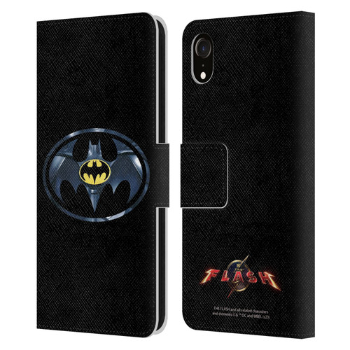 The Flash 2023 Graphics Black Batman Logo Leather Book Wallet Case Cover For Apple iPhone XR