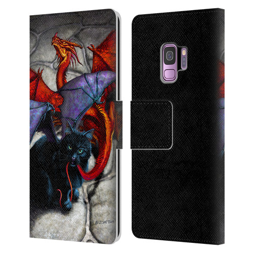 Stanley Morrison Art Bat Winged Black Cat & Dragon Leather Book Wallet Case Cover For Samsung Galaxy S9