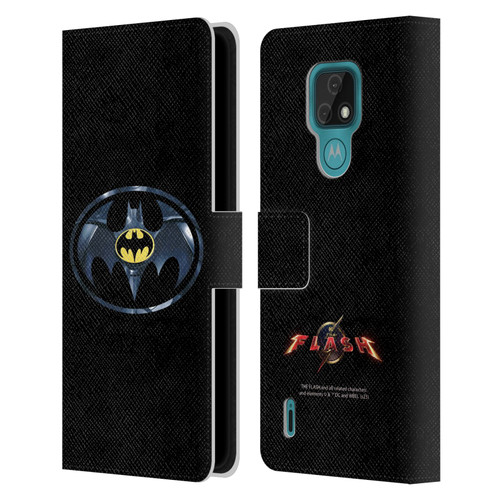 The Flash 2023 Graphics Black Batman Logo Leather Book Wallet Case Cover For Motorola Moto E7