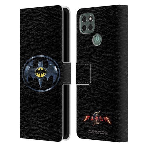 The Flash 2023 Graphics Black Batman Logo Leather Book Wallet Case Cover For Motorola Moto G9 Power