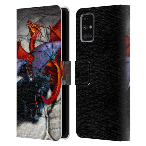 Stanley Morrison Art Bat Winged Black Cat & Dragon Leather Book Wallet Case Cover For Samsung Galaxy M31s (2020)