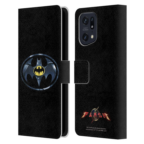 The Flash 2023 Graphics Black Batman Logo Leather Book Wallet Case Cover For OPPO Find X5