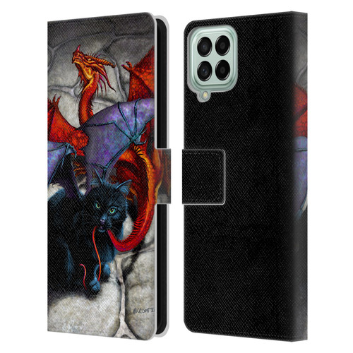 Stanley Morrison Art Bat Winged Black Cat & Dragon Leather Book Wallet Case Cover For Samsung Galaxy M53 (2022)