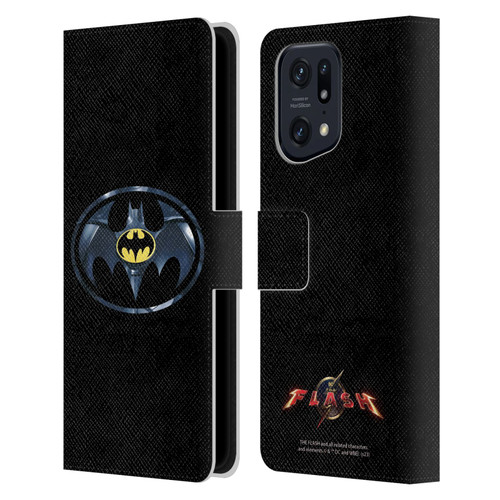 The Flash 2023 Graphics Black Batman Logo Leather Book Wallet Case Cover For OPPO Find X5 Pro
