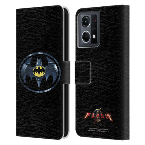 The Flash 2023 Graphics Black Batman Logo Leather Book Wallet Case Cover For OPPO Reno8 4G