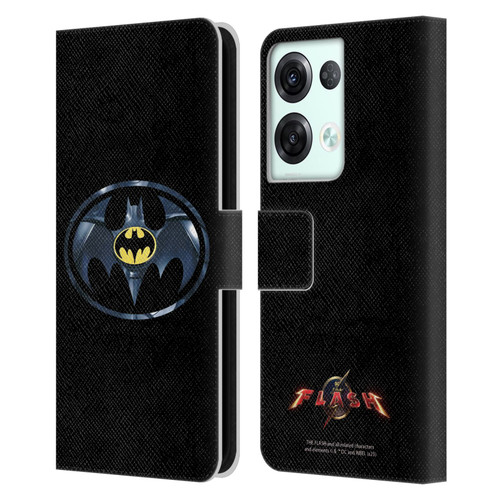 The Flash 2023 Graphics Black Batman Logo Leather Book Wallet Case Cover For OPPO Reno8 Pro