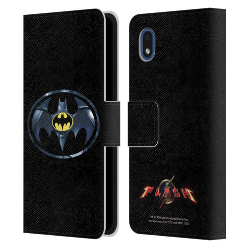The Flash 2023 Graphics Black Batman Logo Leather Book Wallet Case Cover For Samsung Galaxy A01 Core (2020)